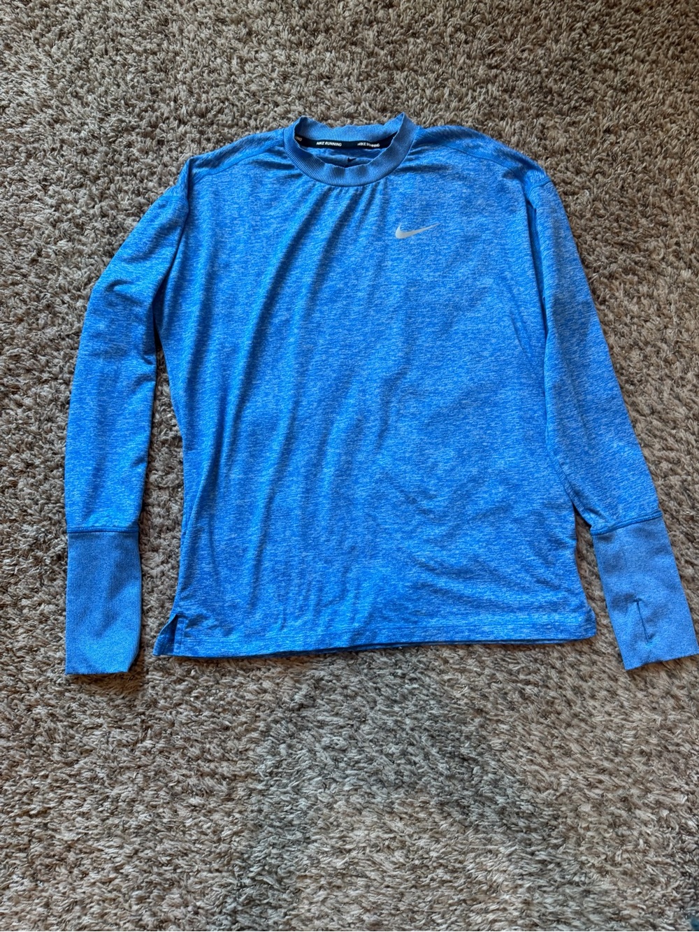 Nike Dri-FIT Blue Heathered Long Sleeve Running Top Thumbholes Small